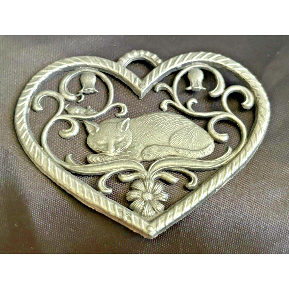 Sleeping Cat Pewter Ornament Unpainted By Wilhelm Schweizer 2 3/4" x2" Cat Art - Picture 2 of 10